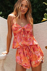 Boho Two Piece Set, Top and Mini Short, Tangerine in Orange
