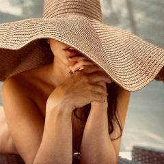 Boho Hat, Sun Hat, Beach Hat, Extra Large Wide Brim, Straw Hat, Orange, Pink, Black, White, and more 18 colors (Soft, 25 cm)