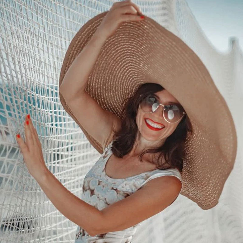 Boho Hat, Beach Hat, Extra Wide Brim Paper Hat, Floppy in Pink,  White, Yellow and 12 colors  (Soft, 25 cm)