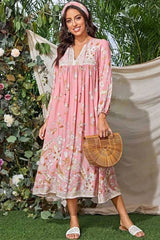 Gown Dress, Boho Maxi Dress, Loose Dress, Dusty Rosewood in Pink Orose and Gold