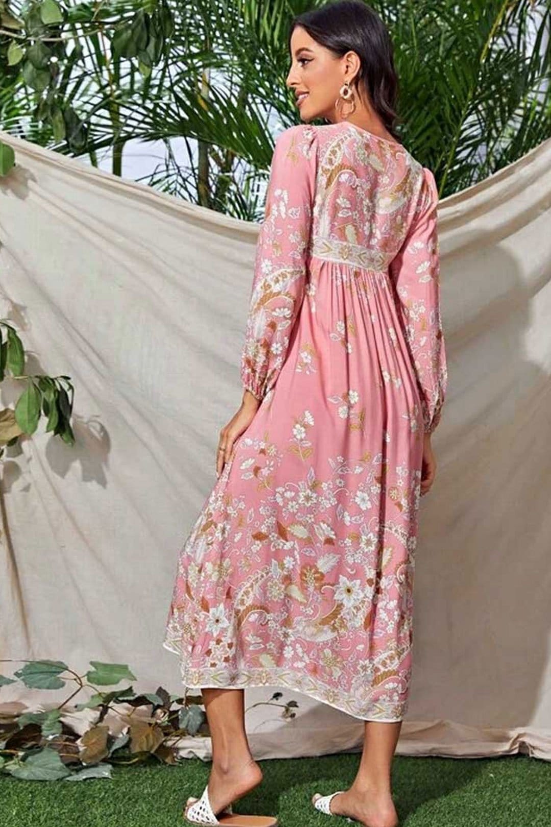 Gown Dress, Boho Maxi Dress, Loose Dress, Dusty Rosewood in Pink Orose and Gold