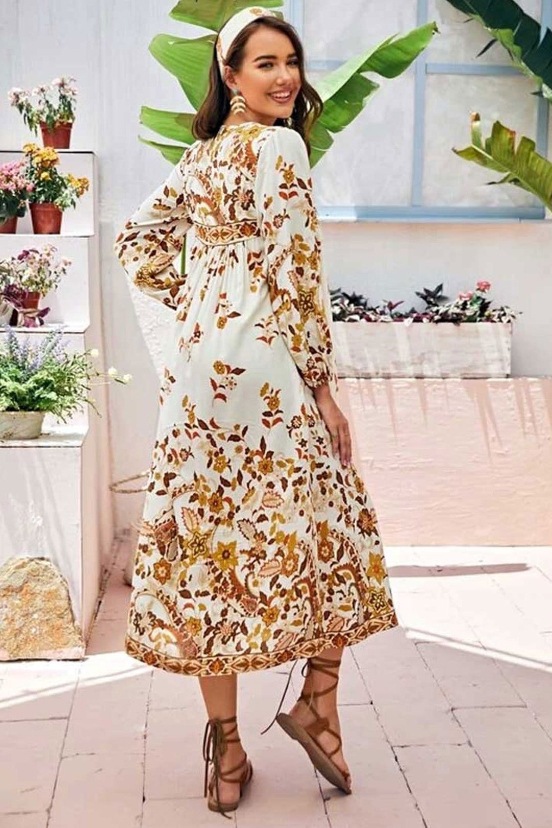Gown Dress, Boho Maxi Dress, Loose Dress, Dusty Rosewood in Pink Orose and Gold