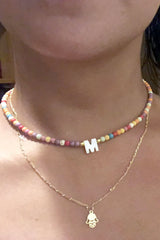 Boho Personalized Custom Necklace, Seed Bead Choker, Pearl Letter Name White