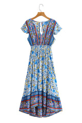 Boho Maxi Dress, Blue Wild Flower