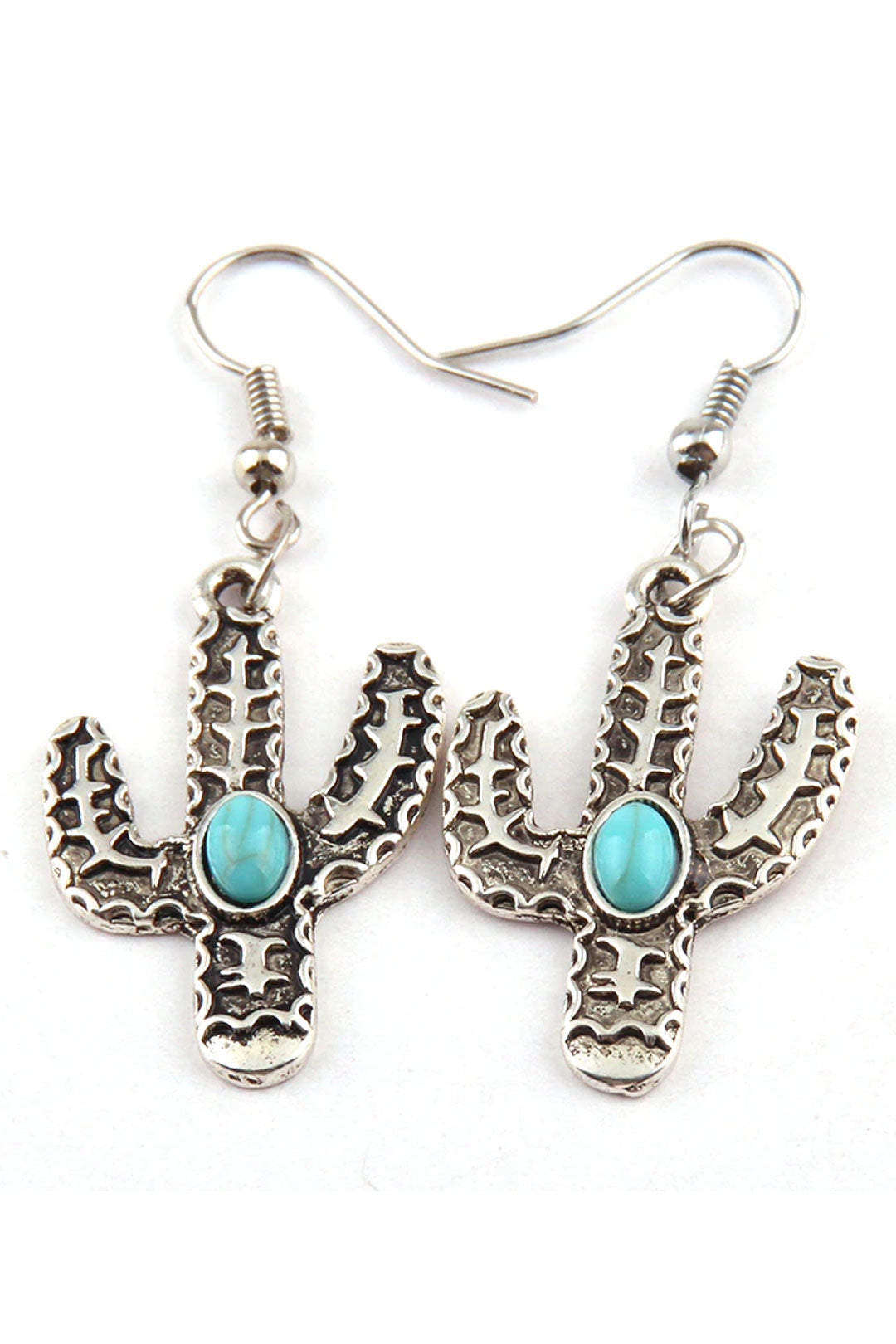Boho Earrings, RH Dangle Earrings, Blue Cactus