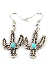 Boho Earrings, RH Dangle Earrings, Blue Cactus