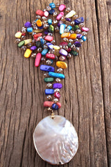 Boho Necklace, RH Pink Rose Crystal Shell