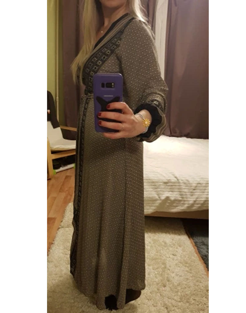 Vintage Dress, Boho Maxi Dress, Gown, India Dot in Brick, Brown and Gray