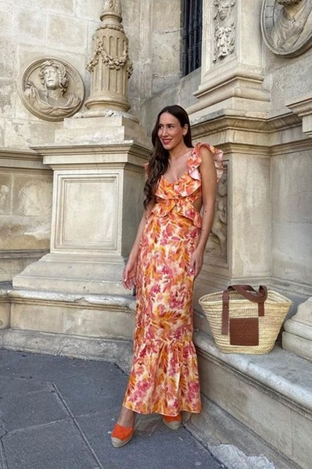 Boho Beach Dress - Ruffled Floral Dress for Your Summer Vacation Vibes - Tie Dye Orange Fall Leaf Delight