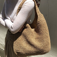 Boho Bag, Woven Straw Rope Bag, Brown Hobo