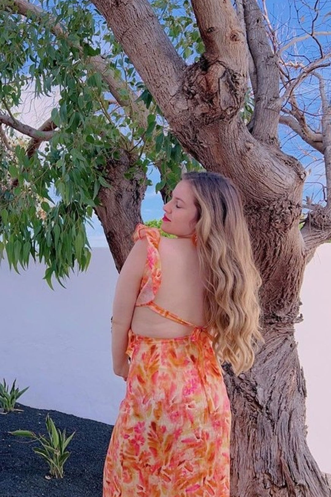 Boho Beach Dress - Ruffled Floral Dress for Your Summer Vacation Vibes - Tie Dye Orange Fall Leaf Delight