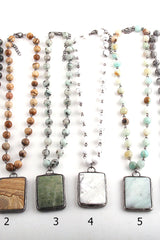 Boho Necklace, RH Jade Amazonite, Square Green Natural Stone
