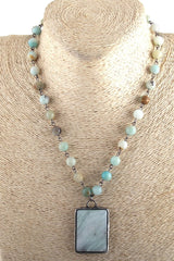 Boho Necklace, RH Jade Amazonite, Square Green Natural Stone