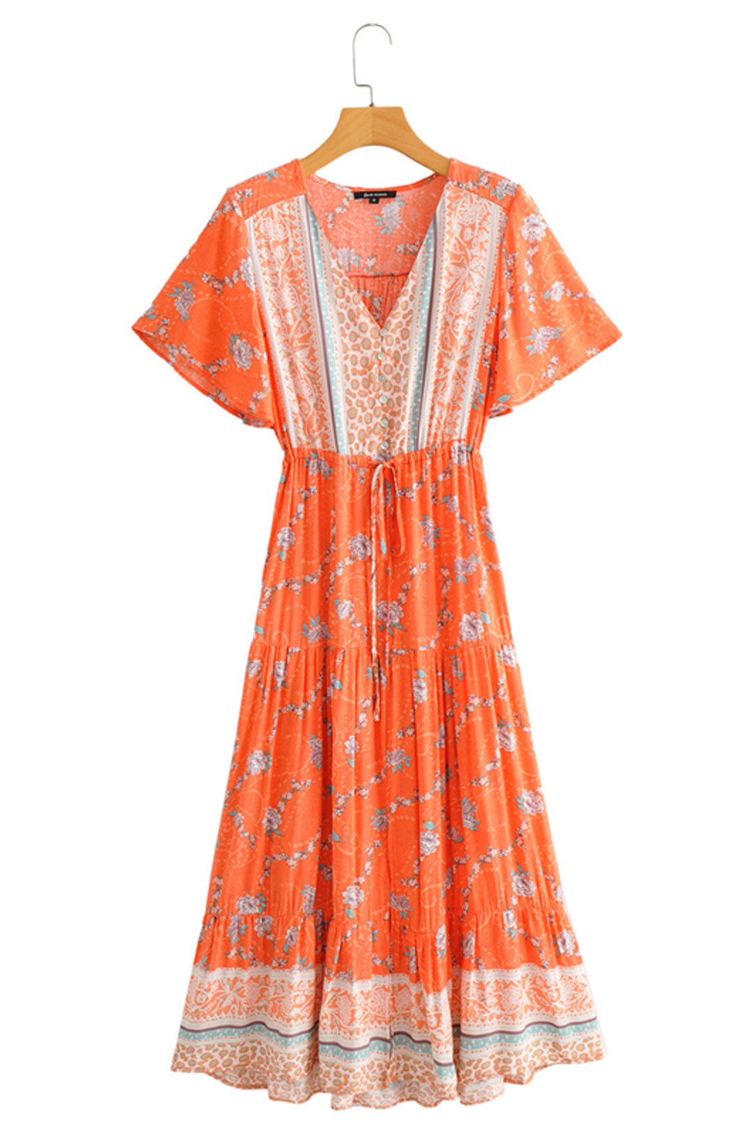 Boho Midi Dress, Sundress, Orange Sundaze