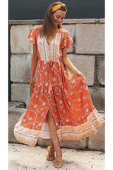 Boho Midi Dress, Sundress, Orange Sundaze