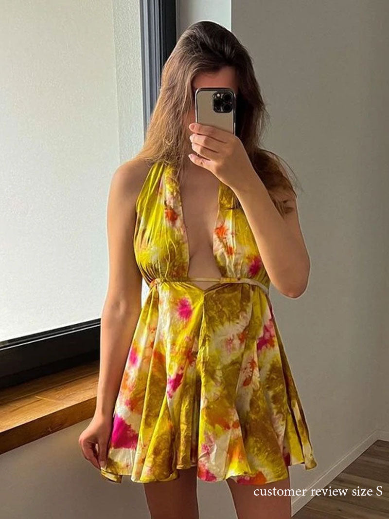 Boho Beach Dress - Mini Sexy Tie Dye Backless Halter Dress - Inner Wanderer