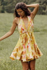 Boho Beach Dress - Mini Sexy Tie Dye Backless Halter Dress - Inner Wanderer
