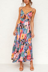 Cailey Satin Printed Cutout Slit Midi Dress
