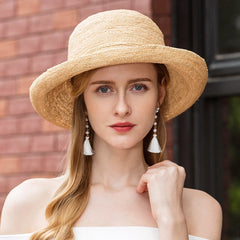 Boho Hat, Sun Hat, Crochet Raffia Bucket Hat, Renata with White Lace Ribbon