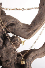 Boho Necklace, RH Two Layer Copper Gold Lock and Key