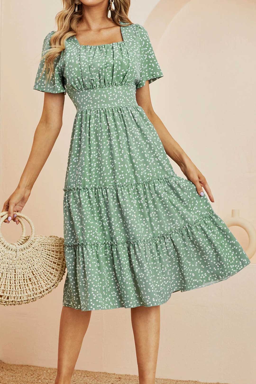 Boho Midi Dress, Mia Raffle Red Heart in Green