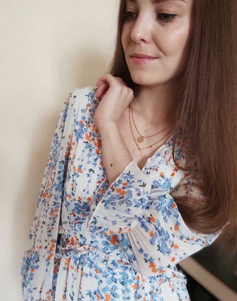 Boho Midi Dress, Ruffle Floral Lillian Navy