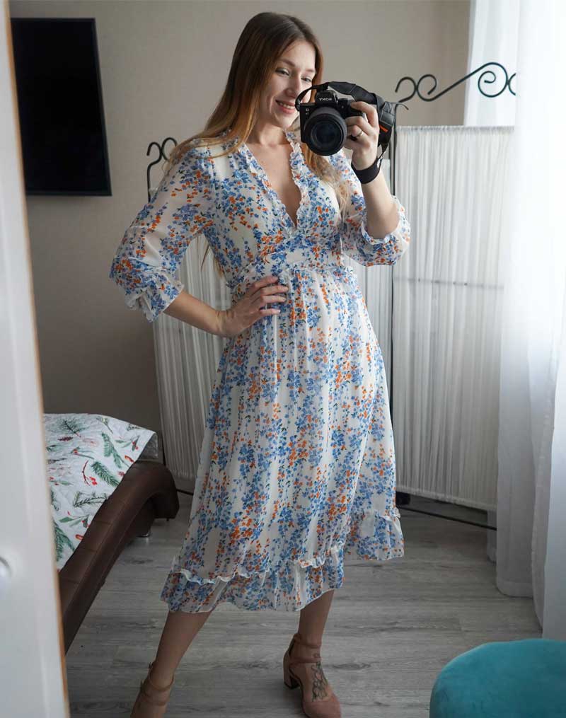Boho Midi Dress, Ruffle Floral Lillian Red