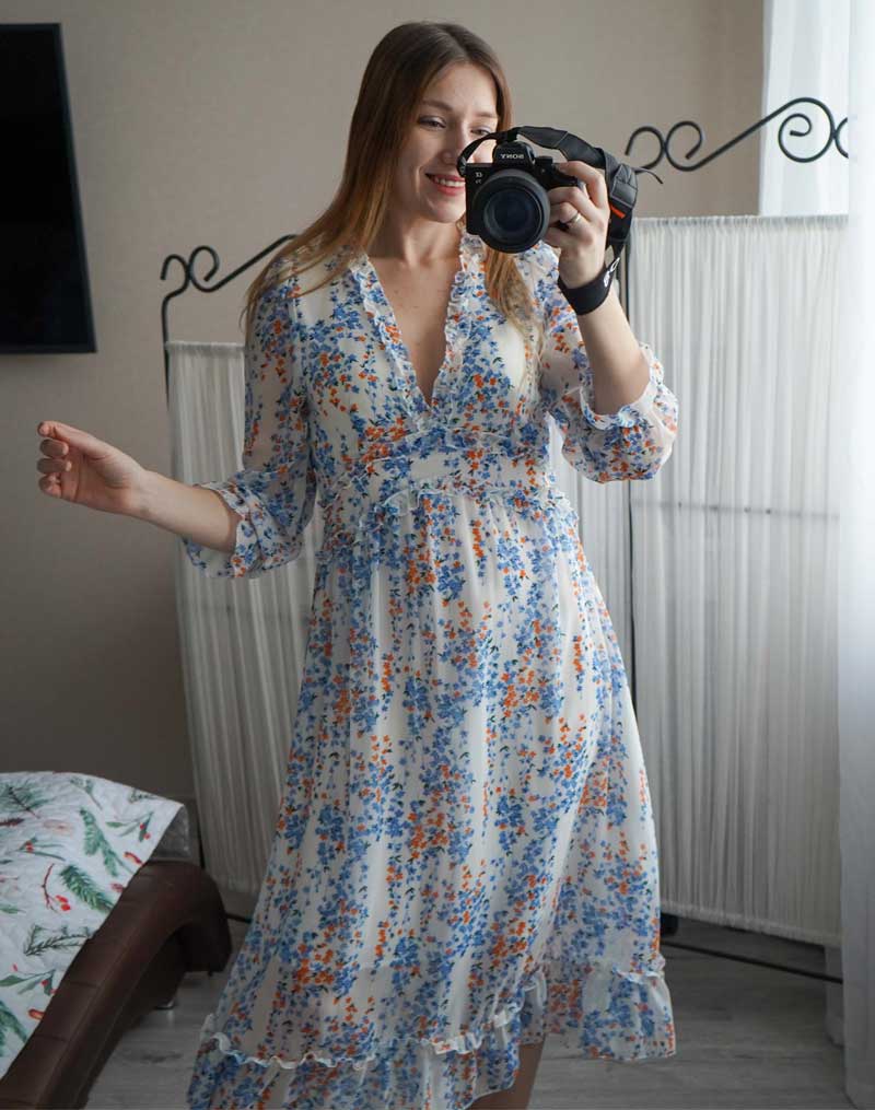 Boho Midi Dress, Ruffle Floral Lillian White