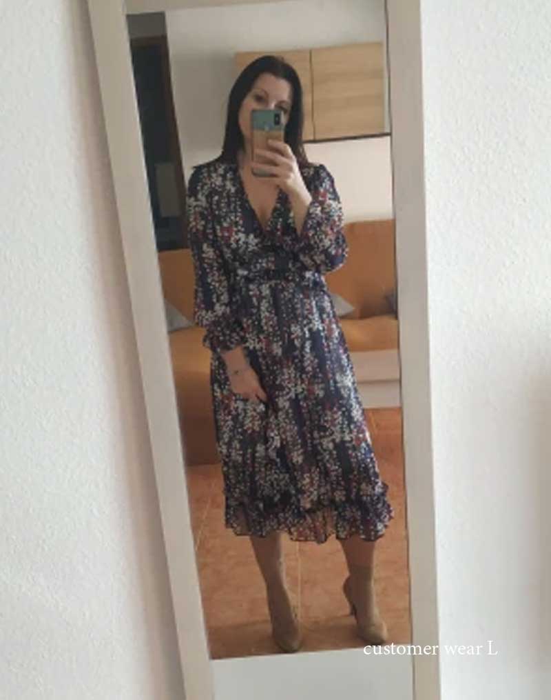 Boho Midi Dress, Ruffle Floral Lillian Navy