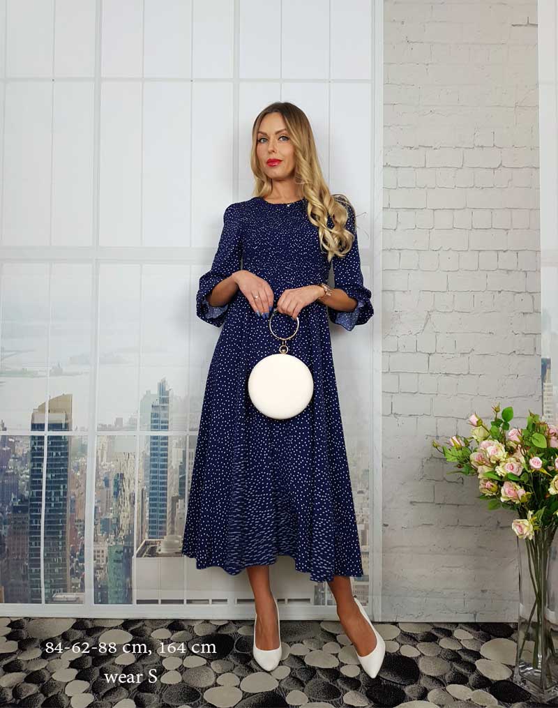 Boho Midi Dress, Amelia Blue Polka Dot