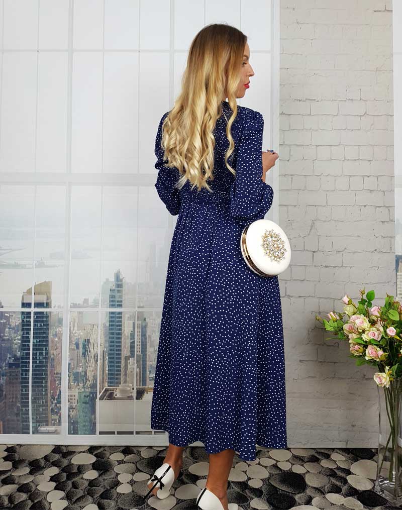 Boho Midi Dress, Amelia Blue Polka Dot