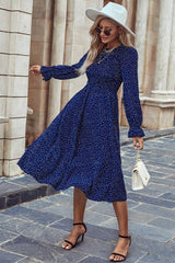 Boho Midi Dress, Amelia Blue Polka Dot