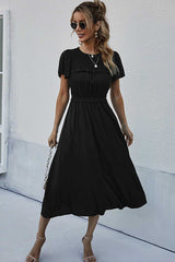 Boho Midi Dress, Ruffle Grace in Black