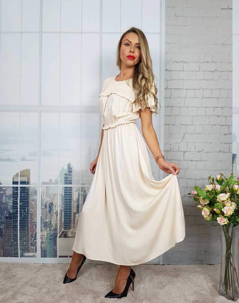 Boho Midi Dress, Ruffle Grace in Green