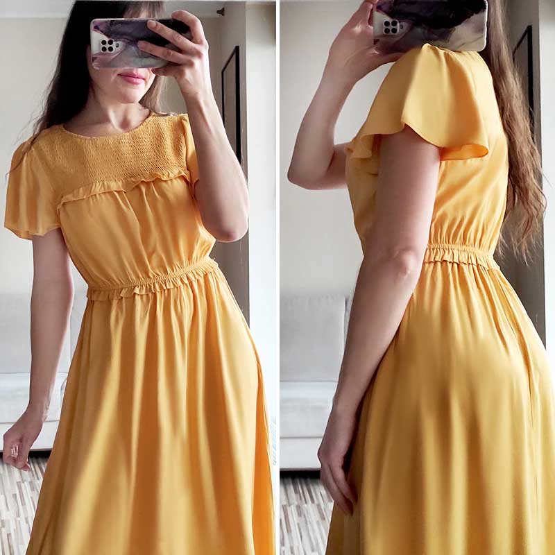 Boho Midi Dress, Ruffle Grace in Yellow