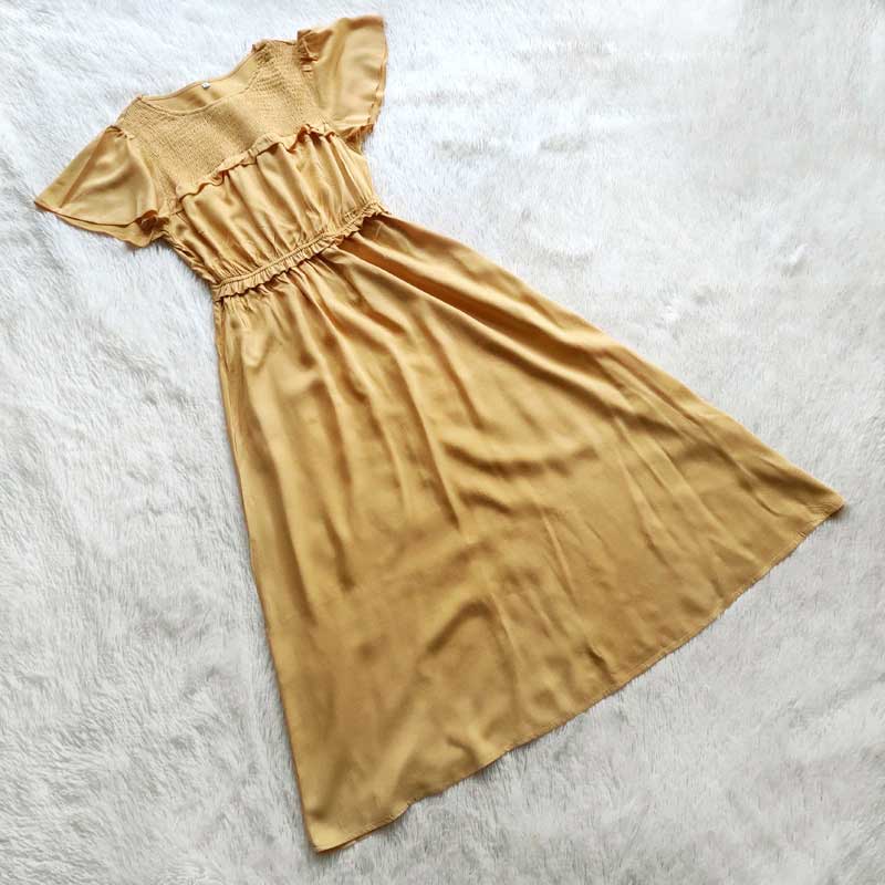 Boho Midi Dress, Ruffle Grace in Yellow