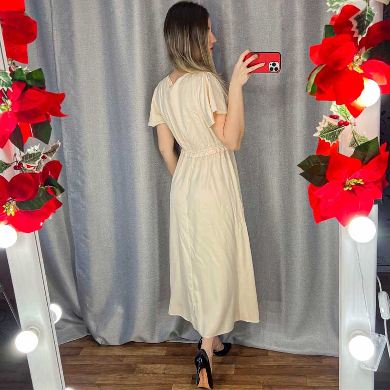 Boho Midi Dress, Ruffle Grace in Ivory