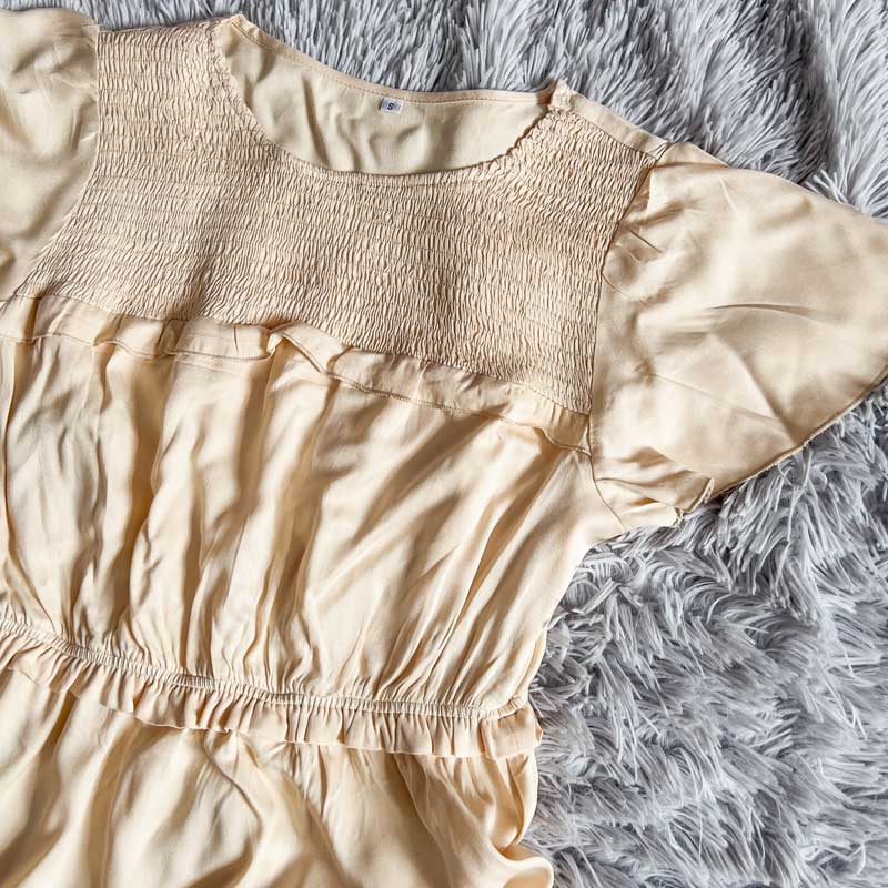 Boho Midi Dress, Ruffle Grace in Ivory
