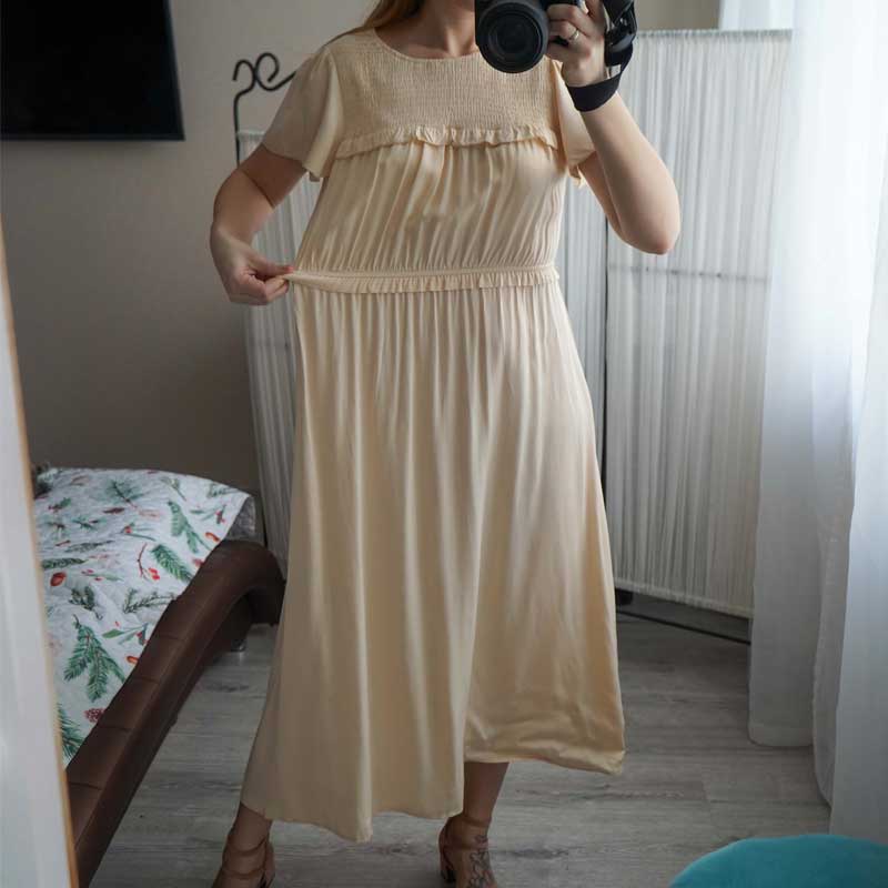 Boho Midi Dress, Ruffle Grace in Green