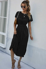 Boho Midi Dress, Ruffle Grace in Black