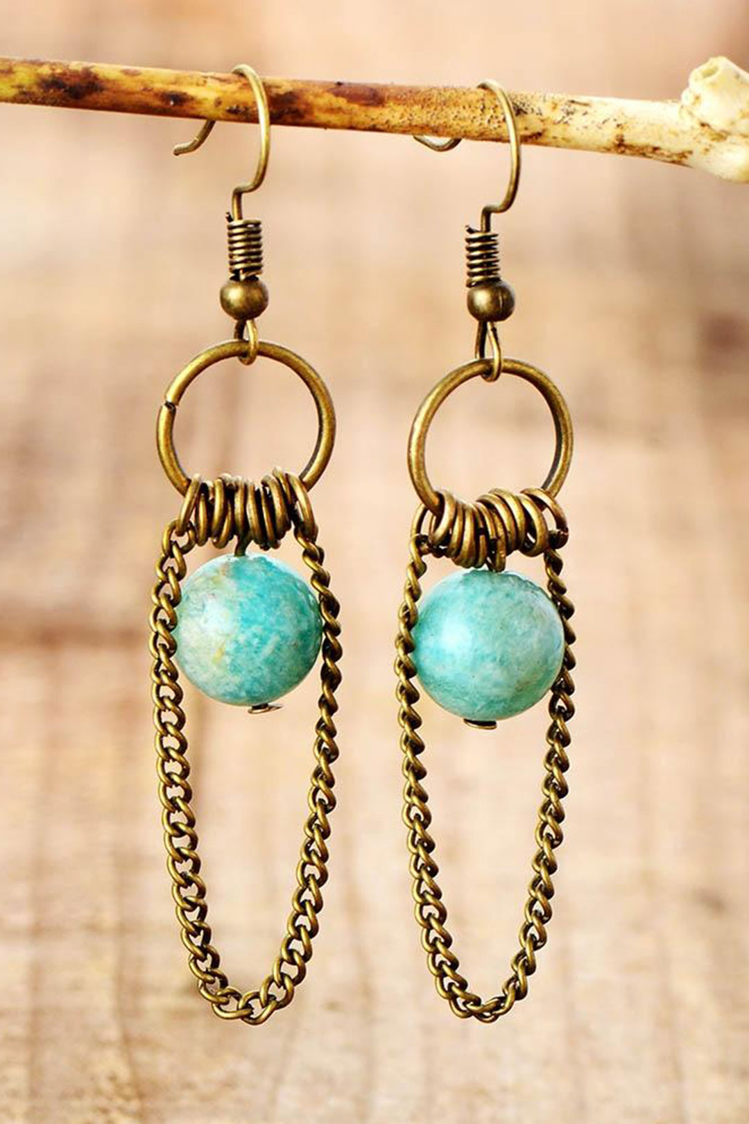 Boho Earrings, Dangle Earrings, Chain Blue Amazonite