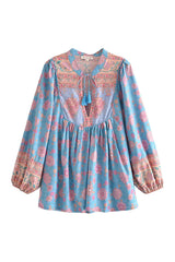 Boho Tops for Women, Boho Tops for Women, Boho Blouse, Blue Secreat Heart