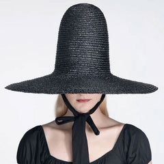 Boho Hat, Sun Beach Hat, Tall Crown Retro Hat, Black Ribbon