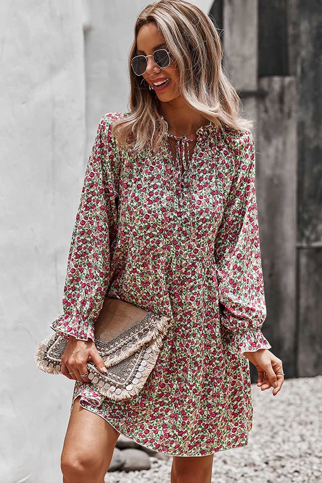 Boho Mini Dress Tunic Dress, Willa in Pink