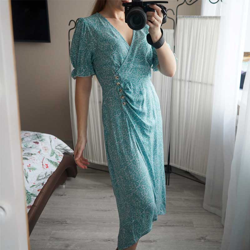 Boho Midi Dress, Wrap Dress, Green Cecilia