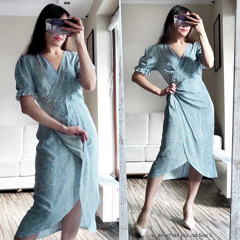 Boho Midi Dress, Wrap Dress, Green Cecilia