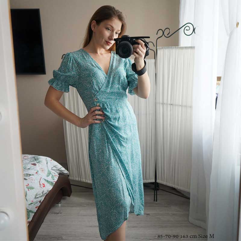 Boho Midi Dress, Wrap Dress, Green Cecilia