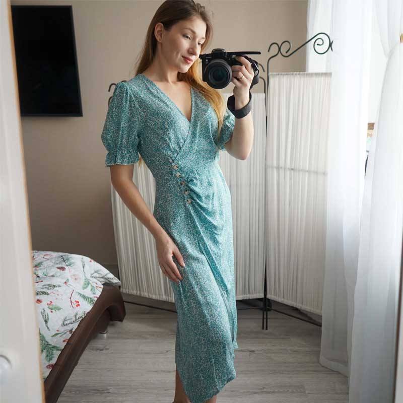 Boho Midi Dress, Wrap Dress, Green Cecilia