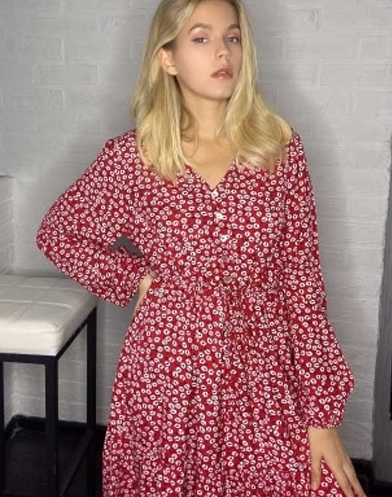 Boho Midi Dress, Claire in Red