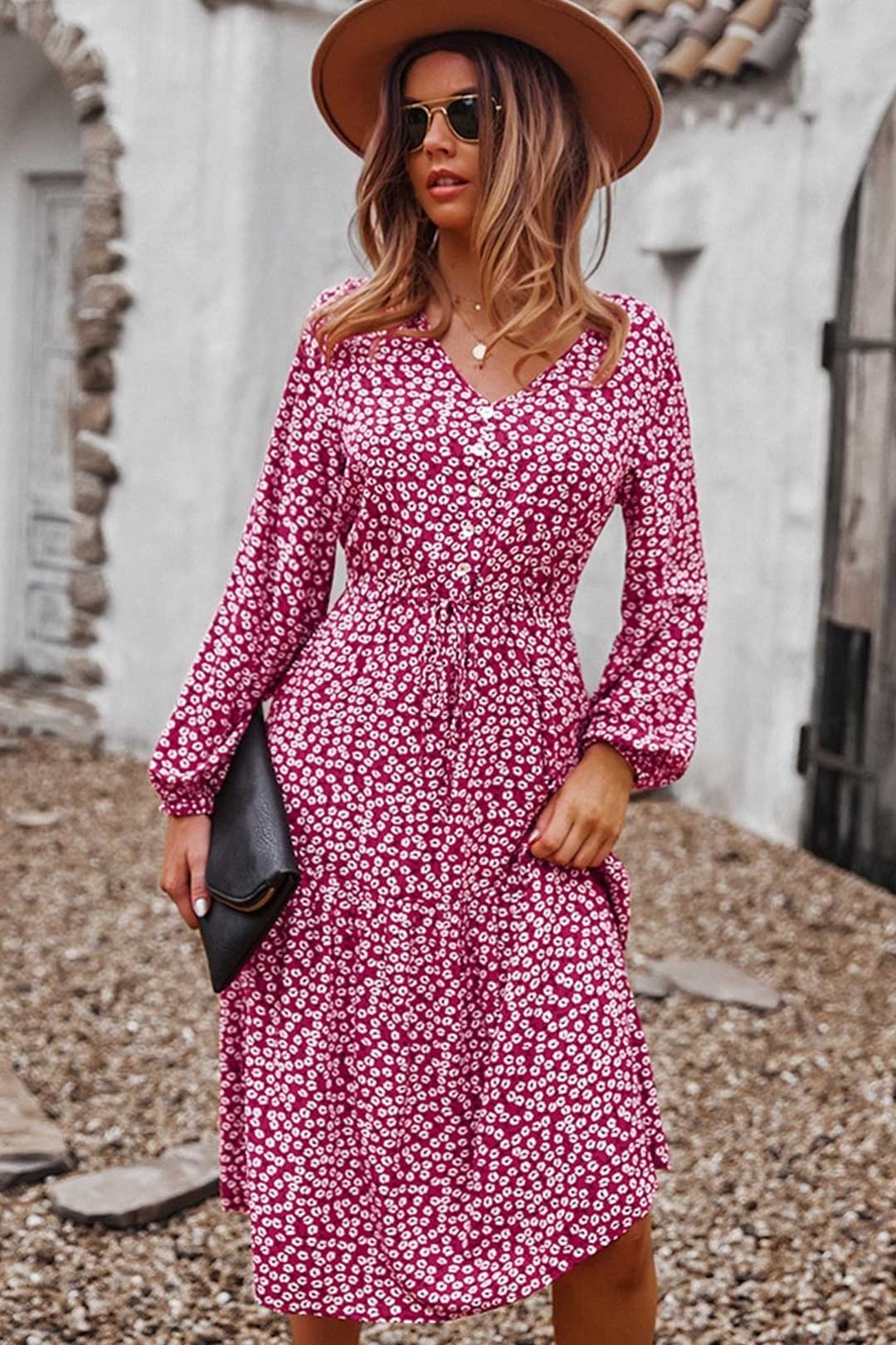 Boho Midi Dress, Claire in Red